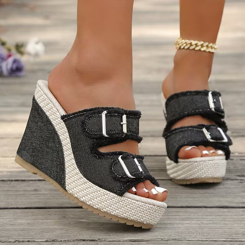 Willow | Fray Edge Wedge Sandals