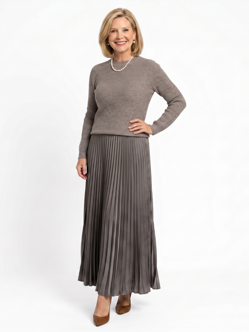 Fawn | Knit Top Pleated Skirt Midi Dress