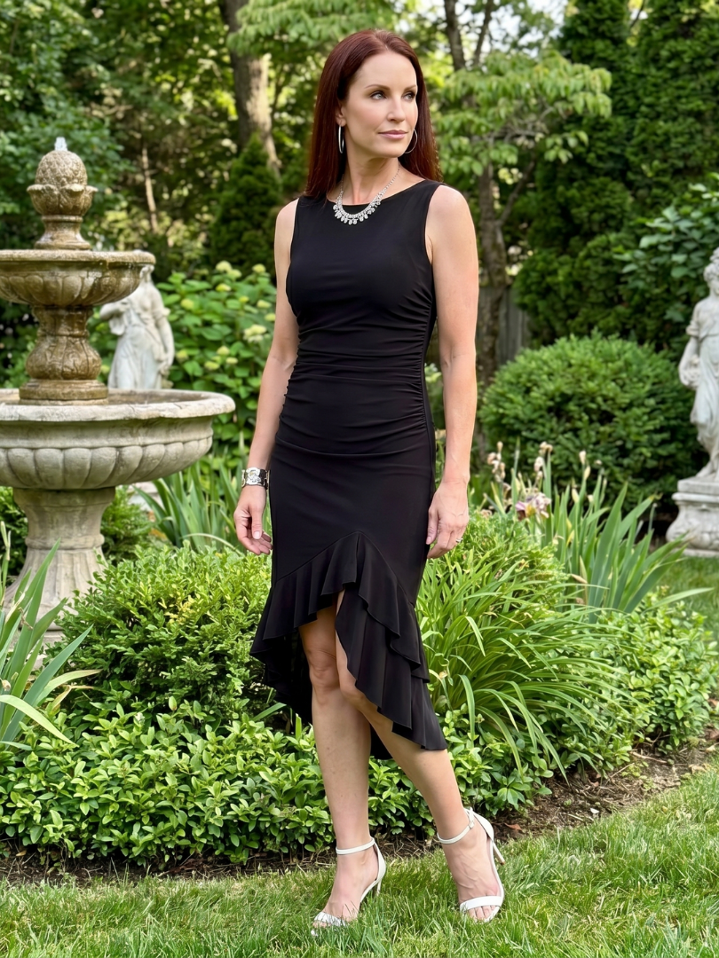 Greer | Sleeveless Fitted Ruched Texture Midi Dress