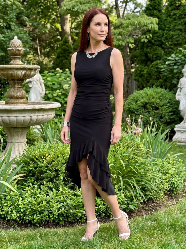 Greer | Sleeveless Fitted Ruched Texture Midi Dress