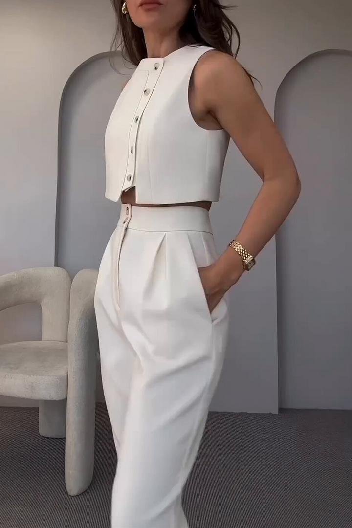 XYLIA – CASUAL SOLID COLOR SLEEVELESS TWO-PIECE SET