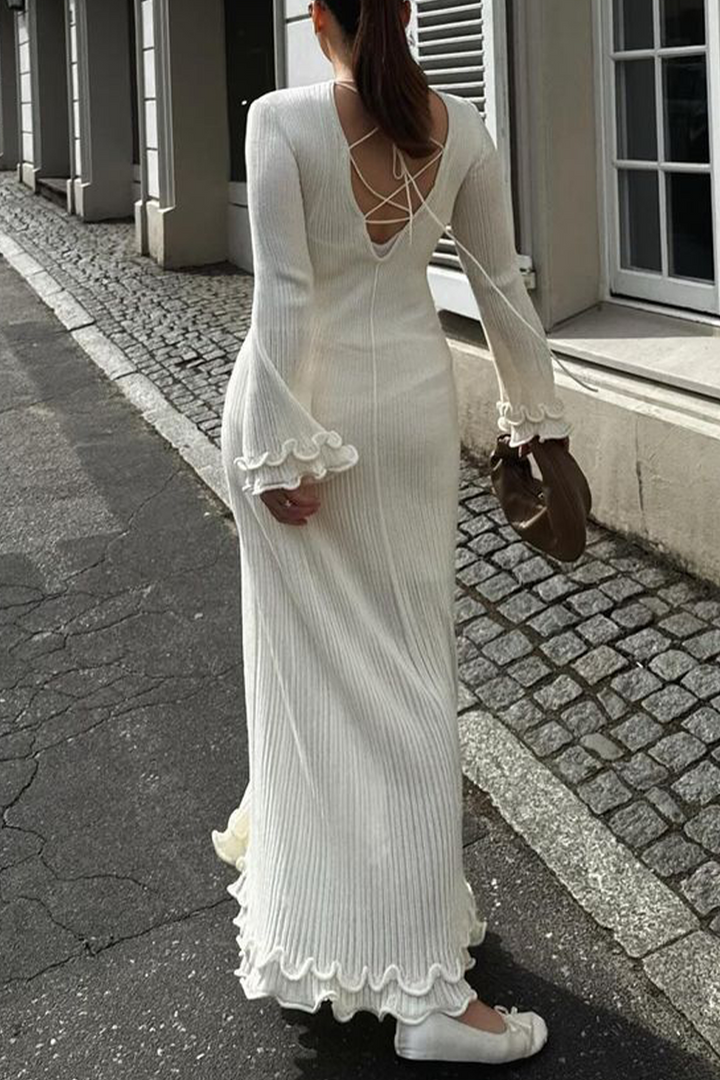 ZEPHYRA – ELEGANT SOLID COLOR BACKLESS LACE-UP DRESS