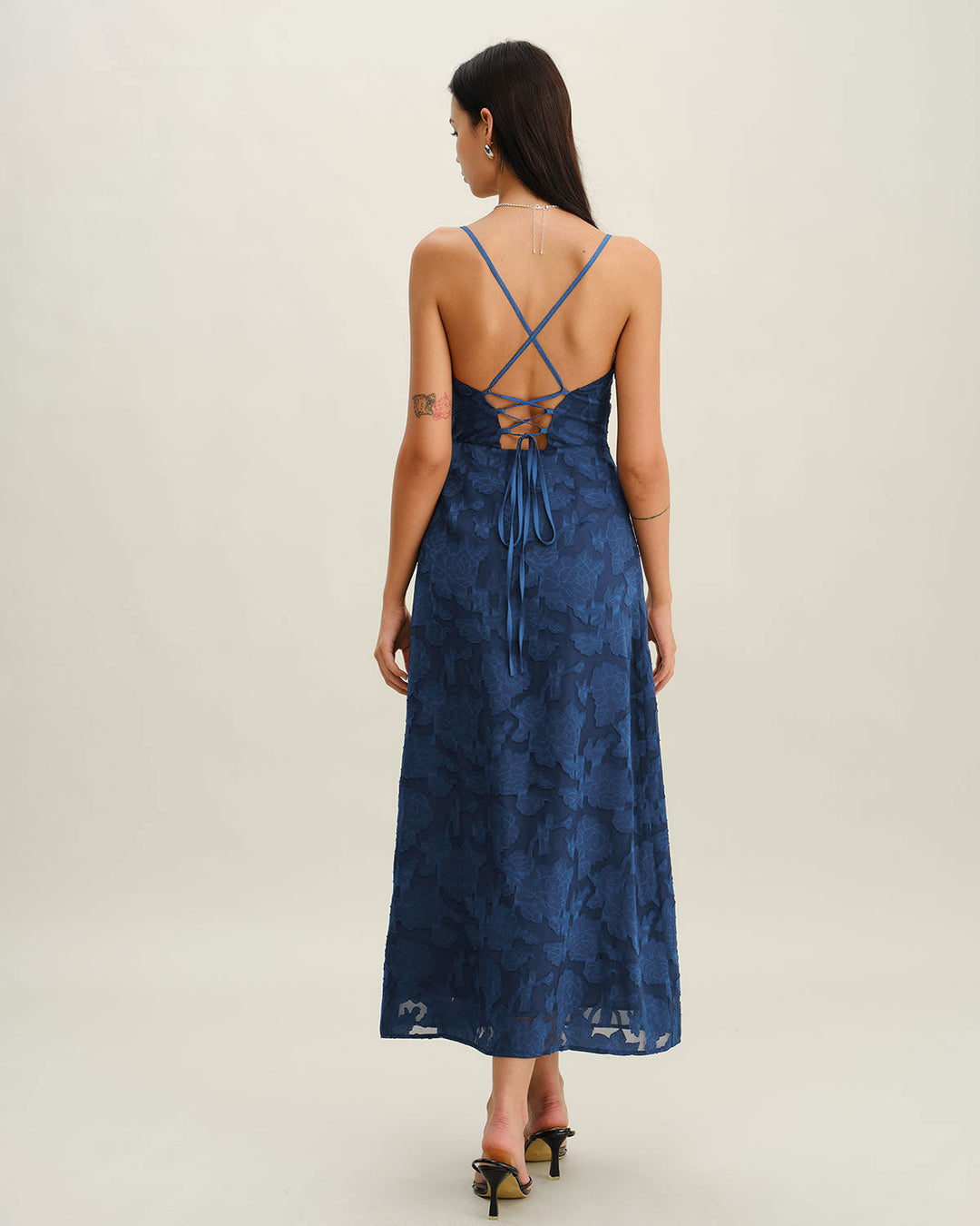 LIORA – JACQUARD SLIP BACKLESS MAXI DRESS
