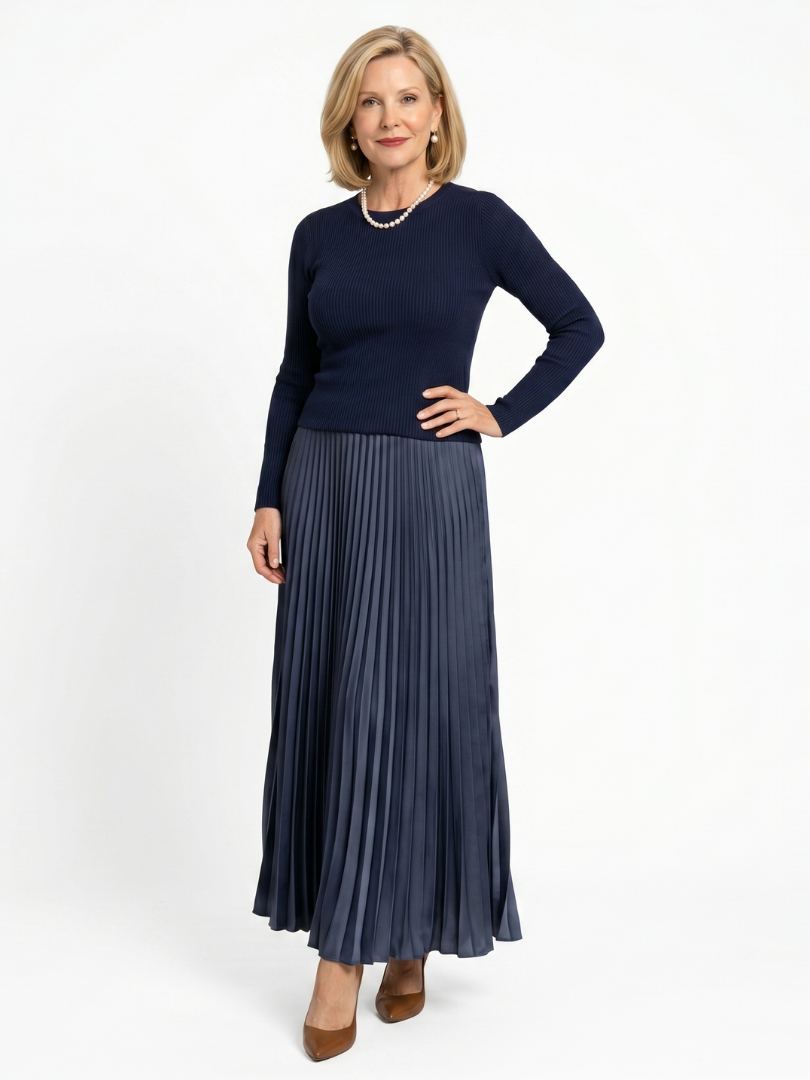 Fawn | Knit Top Pleated Skirt Midi Dress