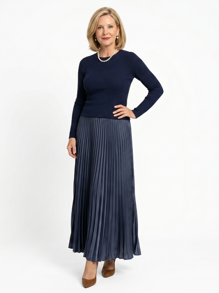 Fawn | Knit Top Pleated Skirt Midi Dress