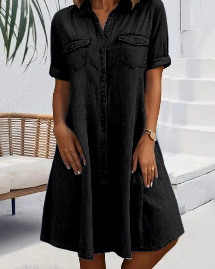 Sienna - Button-Up Short Sleeve Denim Dress