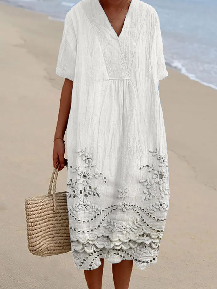 LYRIC – COTTAGE FLORAL EMBROIDERED LACE HEM DRESS