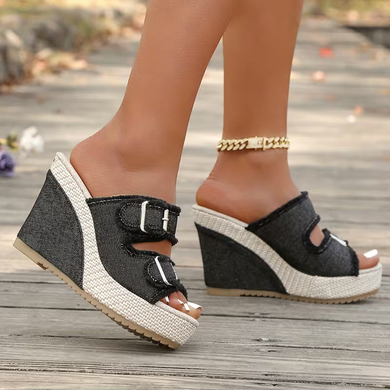 Willow | Fray Edge Wedge Sandals