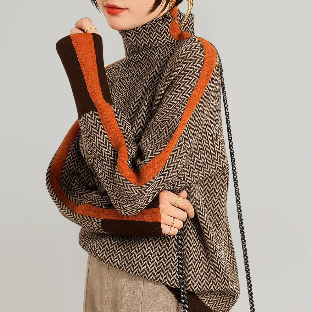 LAUREN – REFINED CHEVRON HIGH-NECK SWEATER