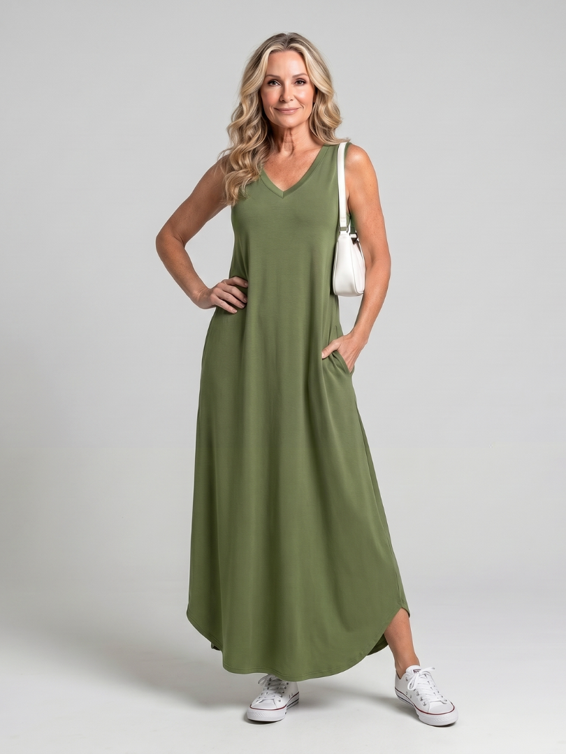 Valerie | Sleeveless Tropical Leaf Print Midi Dress