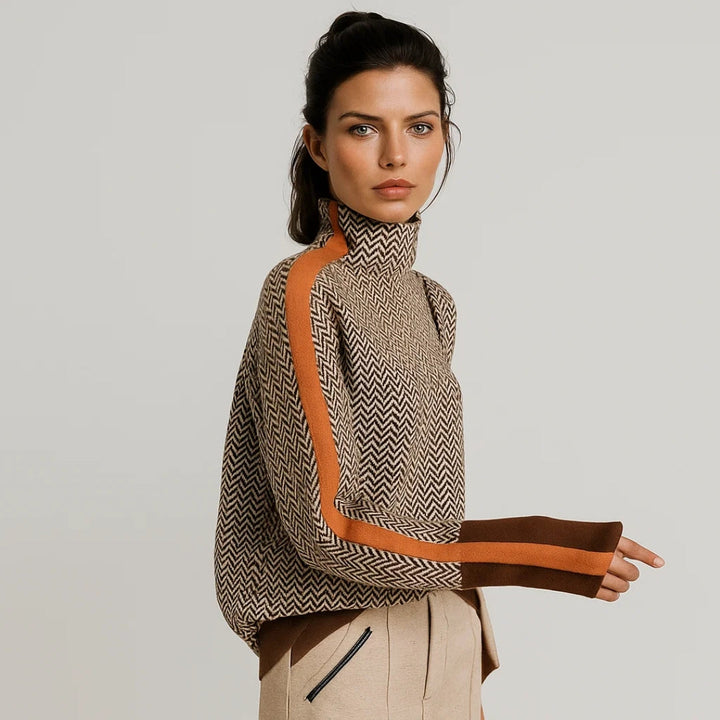 LAUREN – REFINED CHEVRON HIGH-NECK SWEATER
