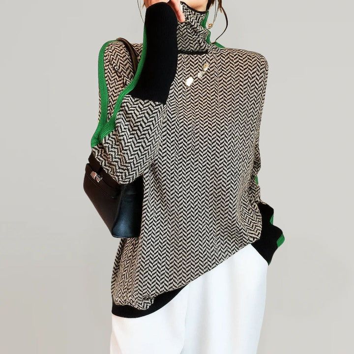 LAUREN – REFINED CHEVRON HIGH-NECK SWEATER