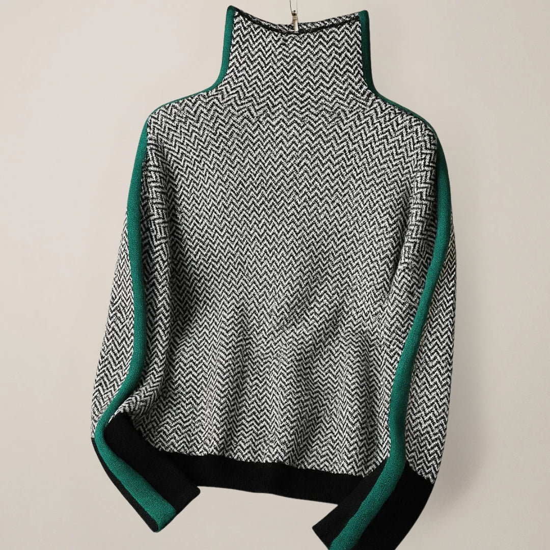 LAUREN – REFINED CHEVRON HIGH-NECK SWEATER