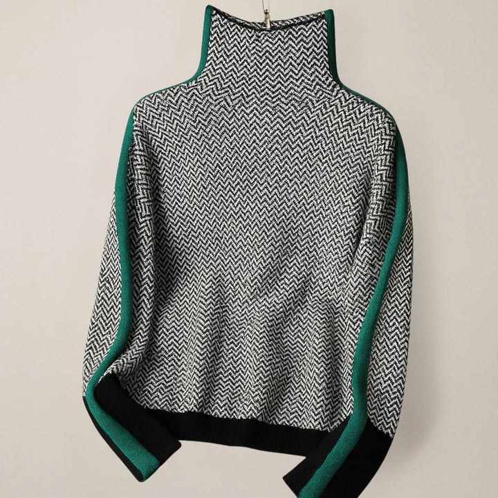 LAUREN – REFINED CHEVRON HIGH-NECK SWEATER