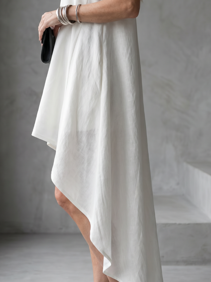 Zoya | Sleeveless High Low Flowing Shape Midi Dress