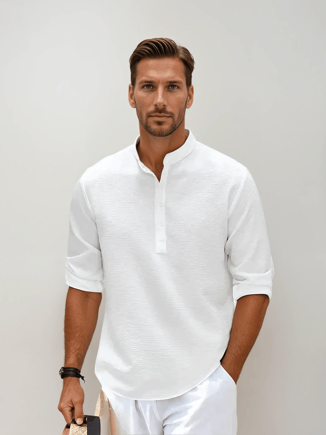 BROOKE – TEXTURED HENLEY COLLAR SHIRT