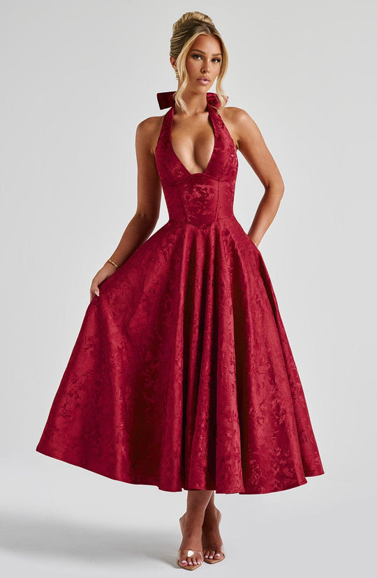 SIENNA – ELEGANT HALTER MIDI DRESS