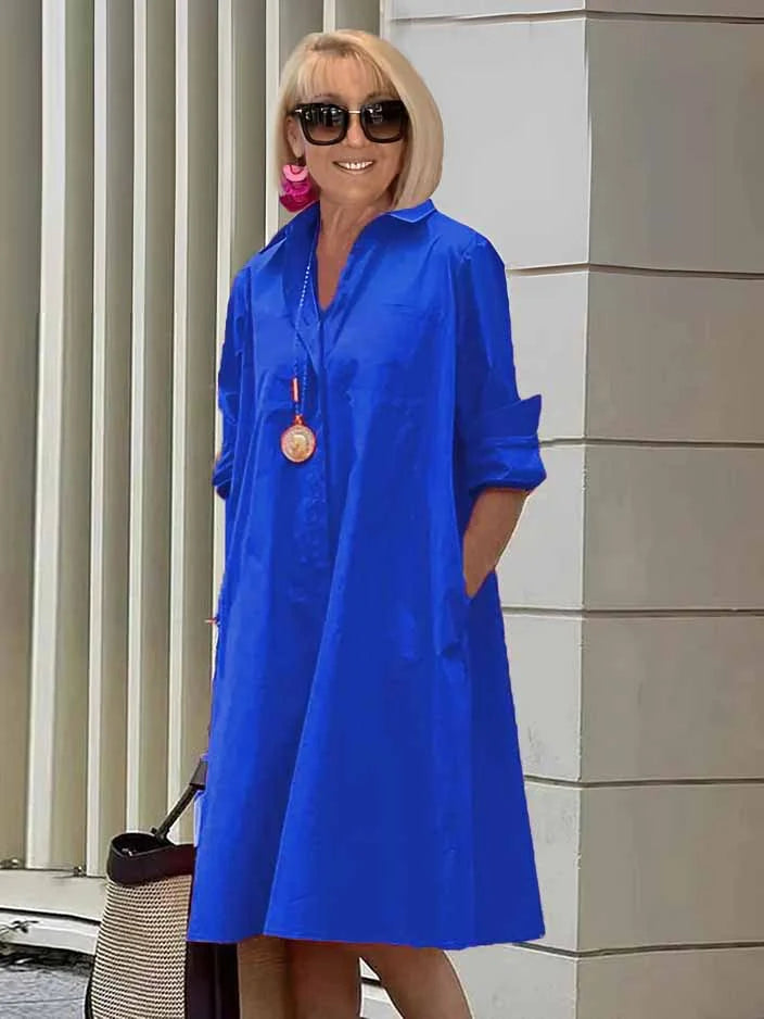 SAORI – SHIRT COLLAR POCKET MIDI DRESS