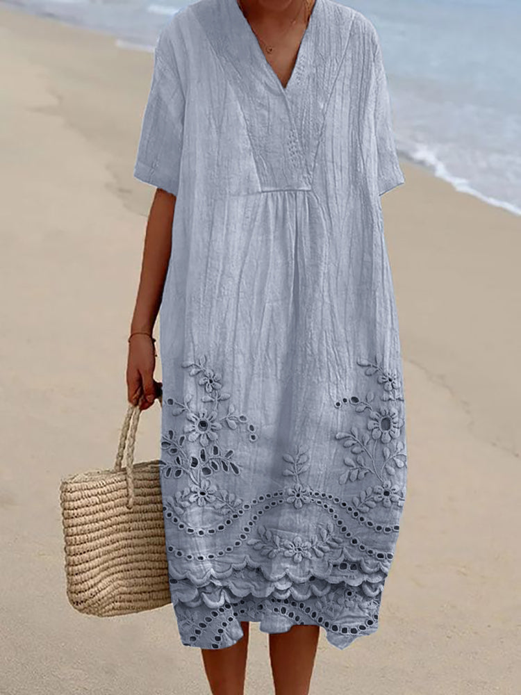 LYRIC – COTTAGE FLORAL EMBROIDERED LACE HEM DRESS
