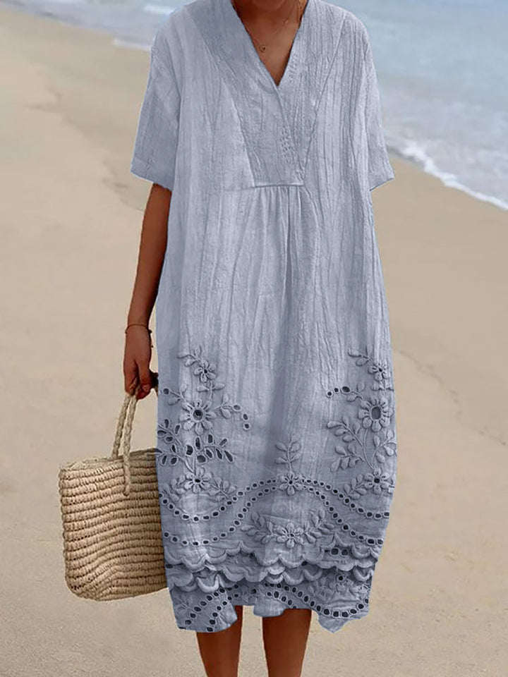 LYRIC – COTTAGE FLORAL EMBROIDERED LACE HEM DRESS