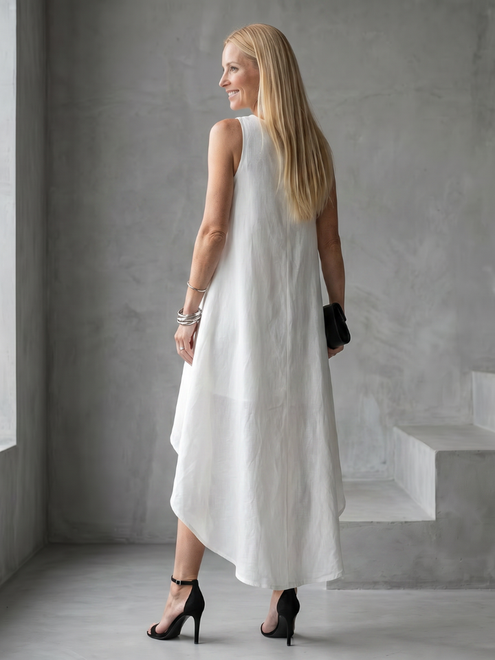 Zoya | Sleeveless High Low Flowing Shape Midi Dress