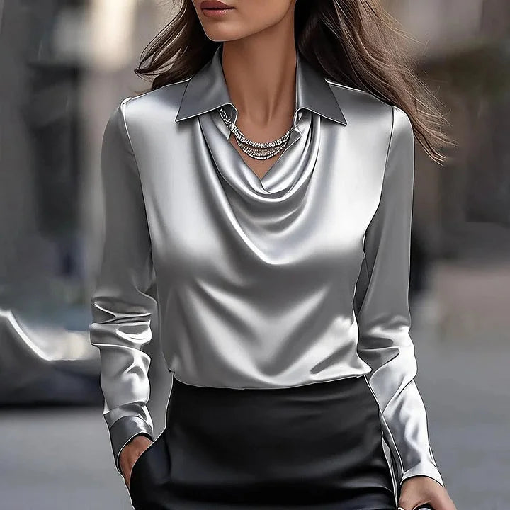LUNARIA – LUXE SATIN BLOUSE WITH SOFT NECKLINE