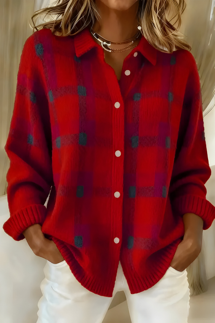 Anna - Soft Check Knit Cardigan