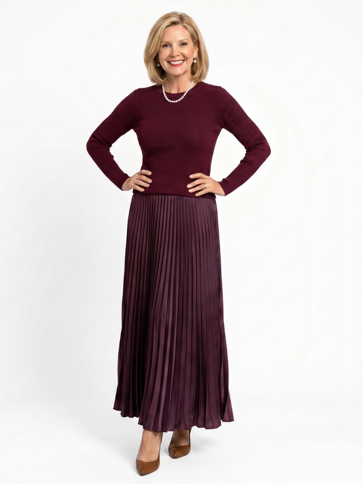 Fawn | Knit Top Pleated Skirt Midi Dress