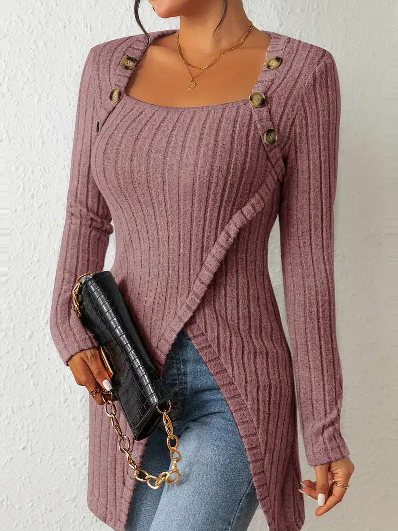 CALAVYNNE – ASYMMETRICAL TOP WITH BUTTONS AND RIBBED TEXTURE