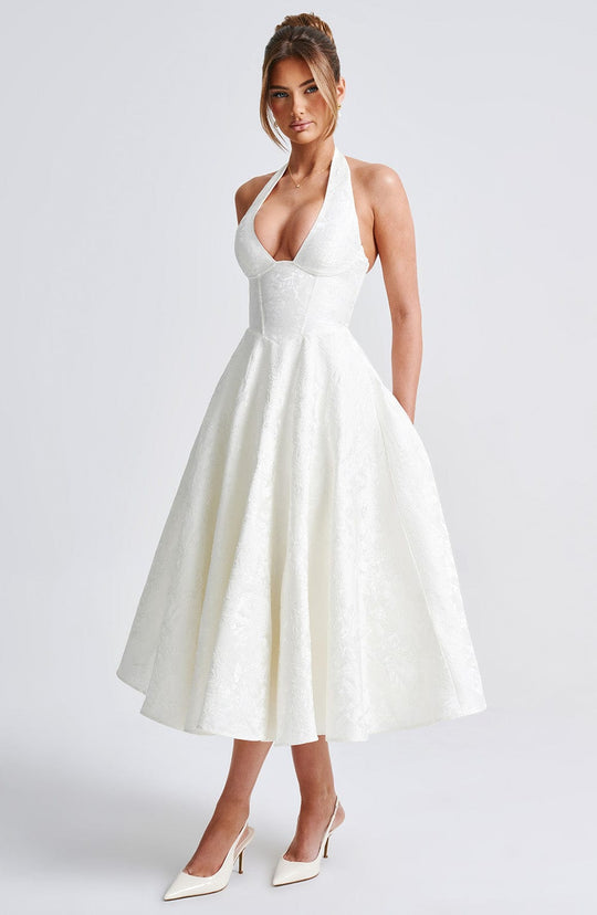 SIENNA – ELEGANT HALTER MIDI DRESS