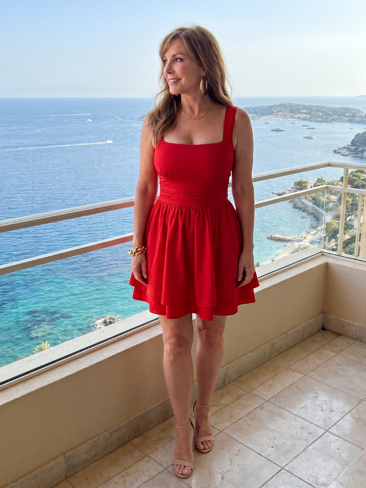 Susannah | Sleeveless Square Neck Fitted Waist Mini Dress