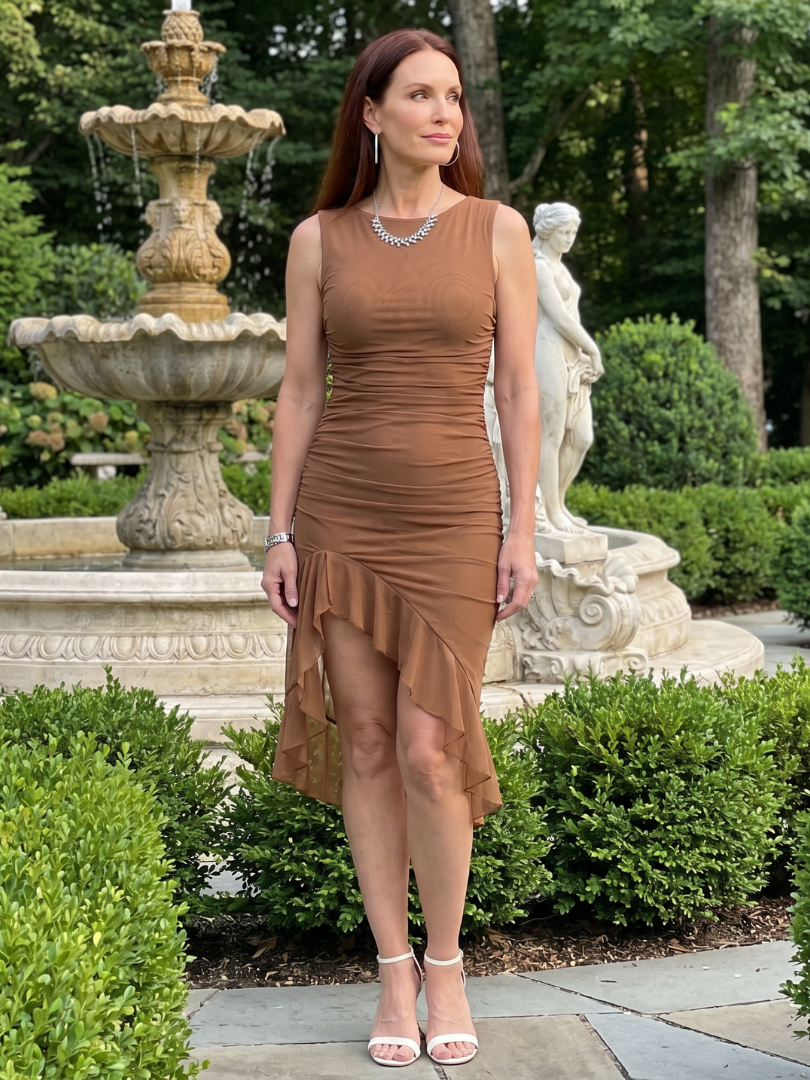 Greer | Sleeveless Fitted Ruched Texture Midi Dress