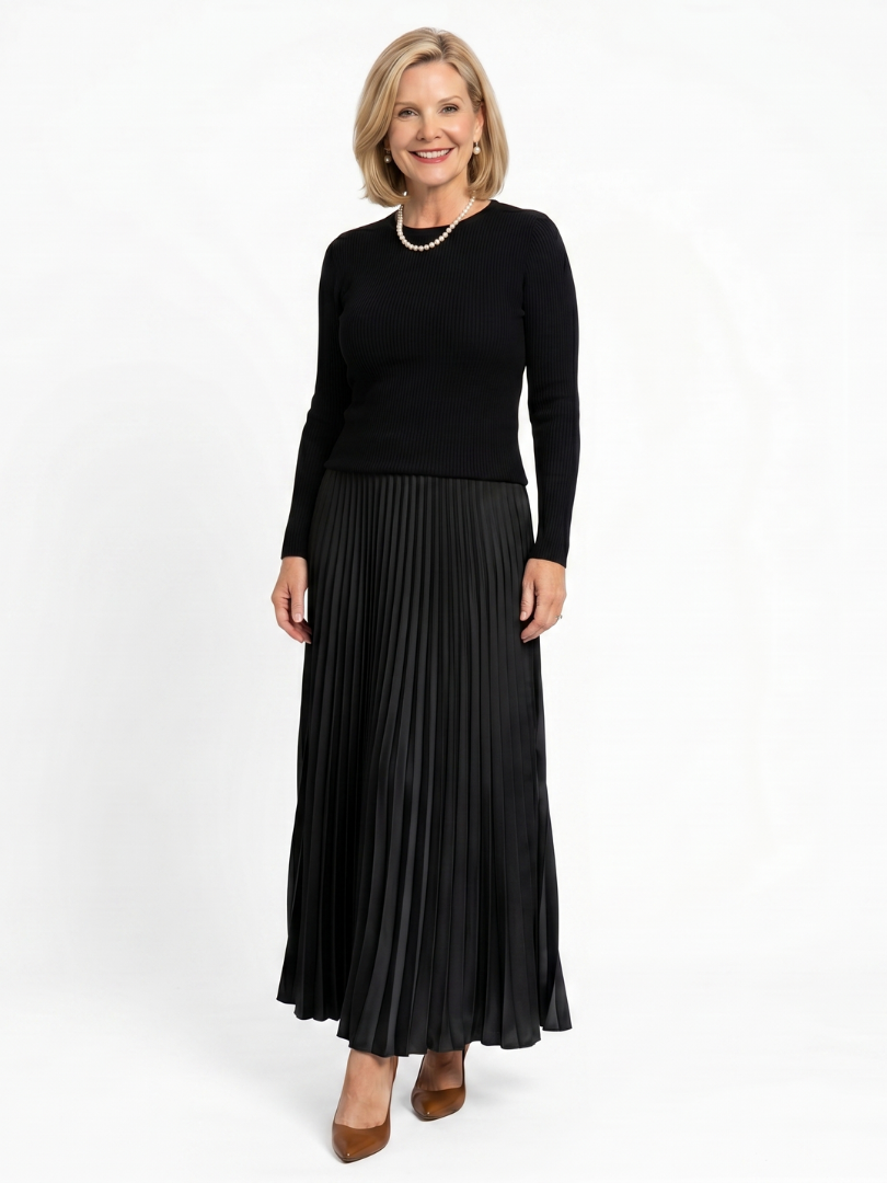 Fawn | Knit Top Pleated Skirt Midi Dress