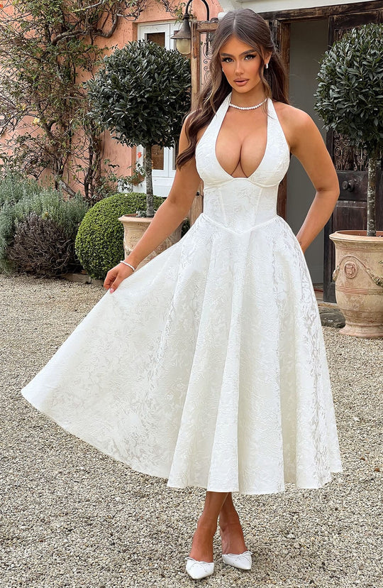 SIENNA – ELEGANT HALTER MIDI DRESS