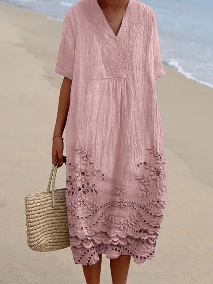 LYRIC – COTTAGE FLORAL EMBROIDERED LACE HEM DRESS