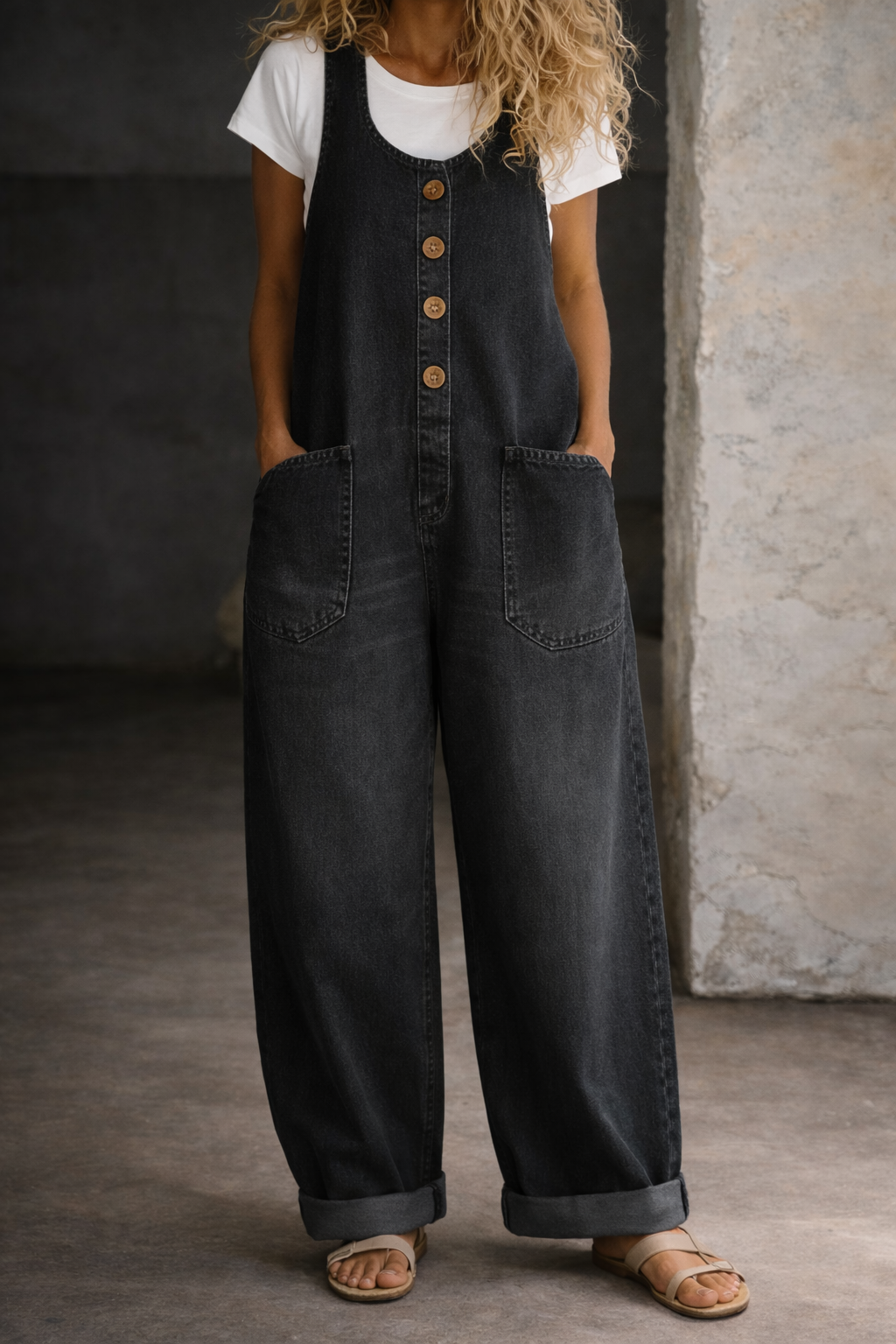 Emily | Vintage Washed Cotton Denim Overalls
