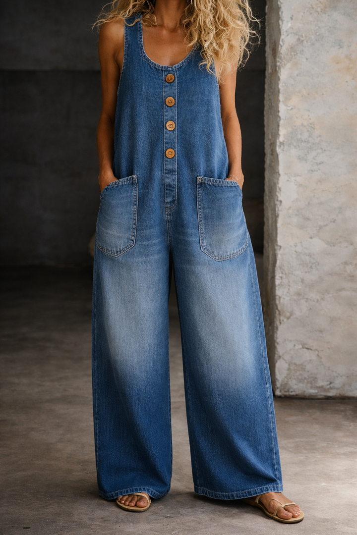 Amelia | Vintage Washed Cotton Denim Overalls