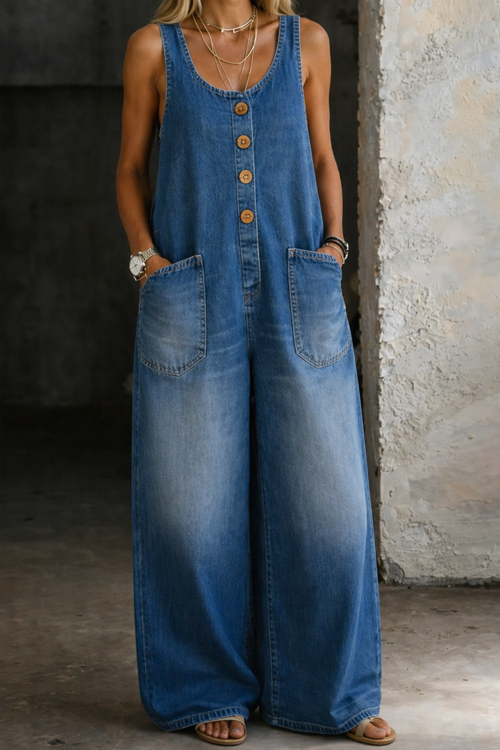 Amelia | Vintage Washed Cotton Denim Overalls