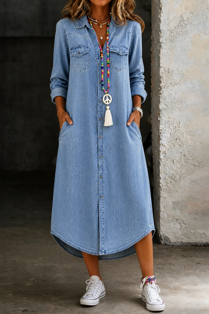Mila | Casual Elegant Long Denim Shirt Dress