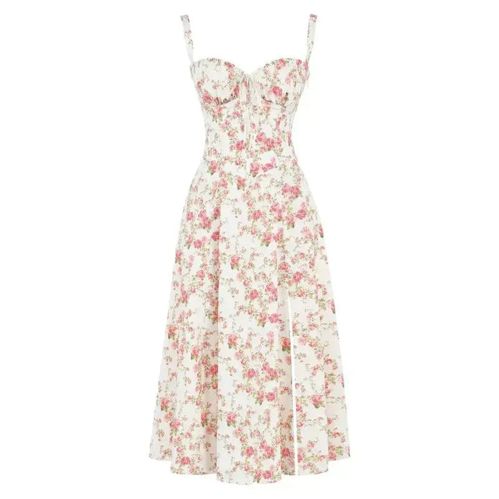 Midi Dress - Tailored Waist, Flowing Skirt