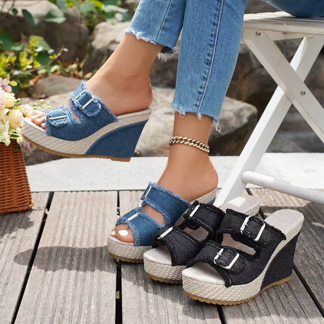 Willow | Fray Edge Wedge Sandals