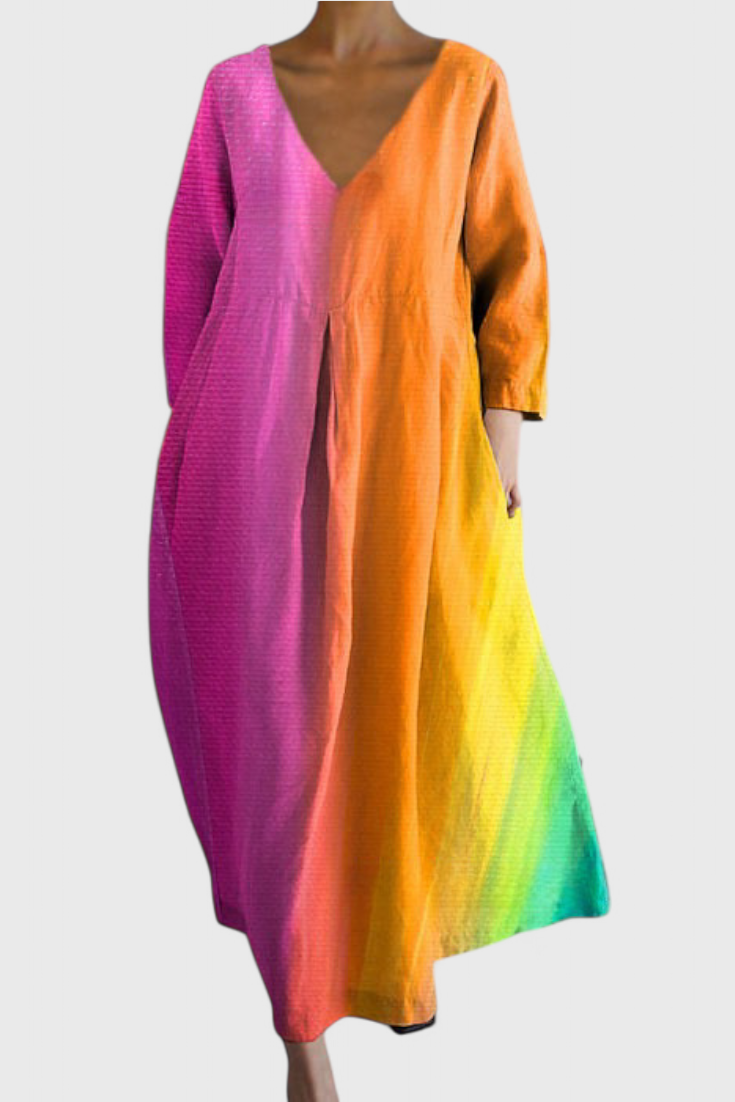ALYRINE – COMFORTABLE V-NECK DRESS
