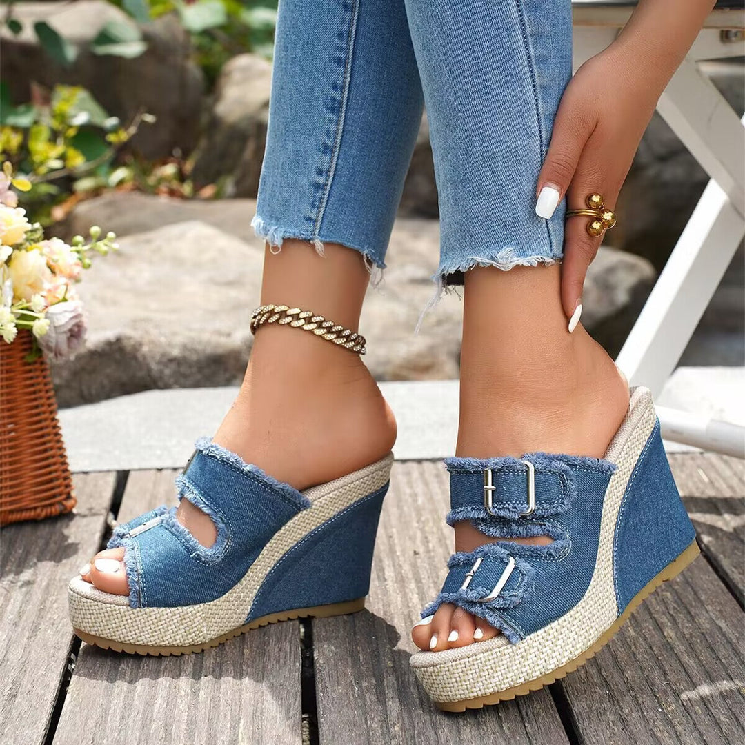 Willow | Fray Edge Wedge Sandals