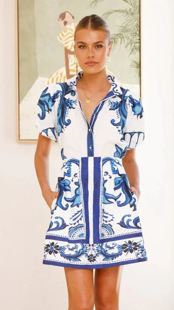 Linen Cocktail Dress Set (Top & Skirt)