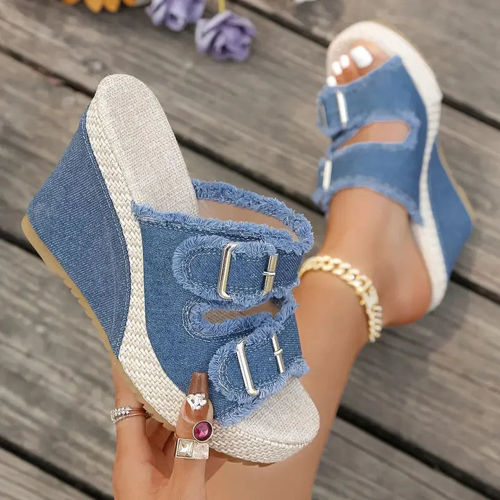 Willow | Fray Edge Wedge Sandals