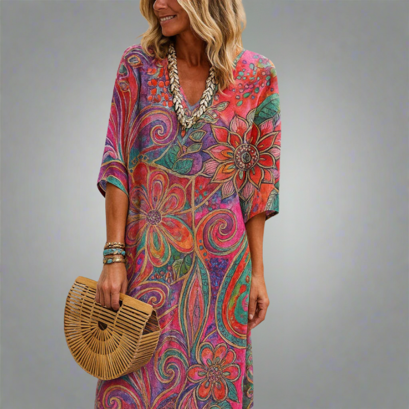 ZENARIA – LONG FLORAL ELEGANCE DRESS