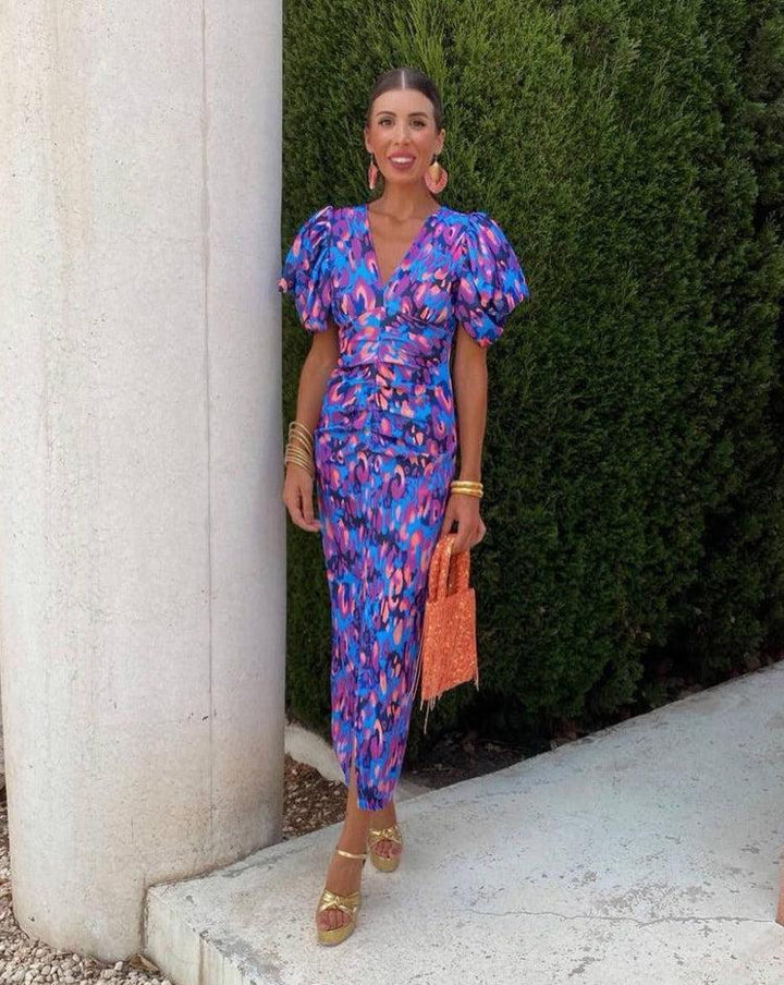 Devika – Vibrant Puff Sleeve Dress