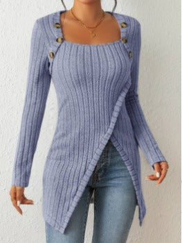 CALAVYNNE – ASYMMETRICAL TOP WITH BUTTONS AND RIBBED TEXTURE