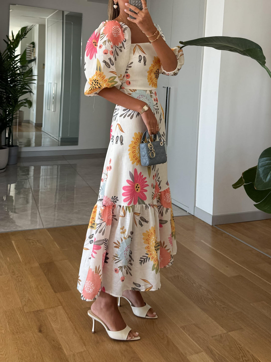 Blush Floral Tiered Chiffon Dress