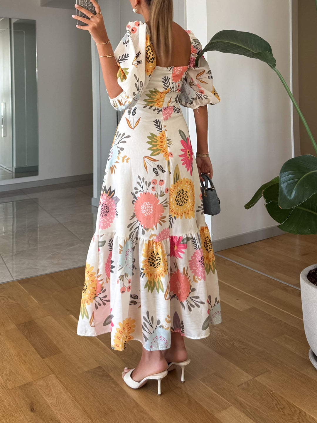 Blush Floral Tiered Chiffon Dress